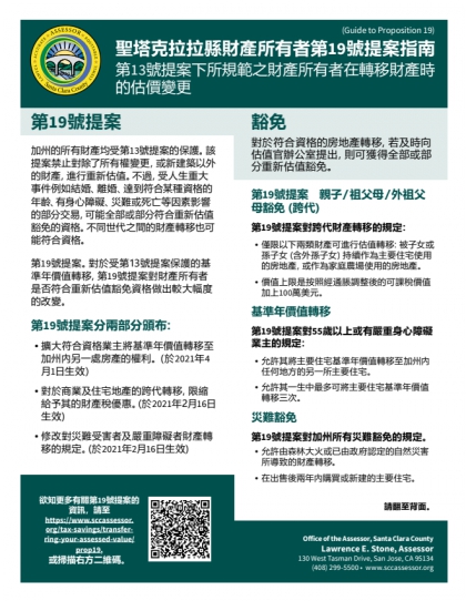 聖塔克拉拉縣財產所有者第19號提案指南 (Guide to Proposition 19)